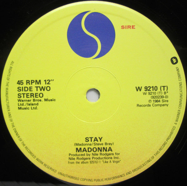 Madonna : Like A Virgin (U.S. Dance Remix) / Stay (12", Single, Pos)