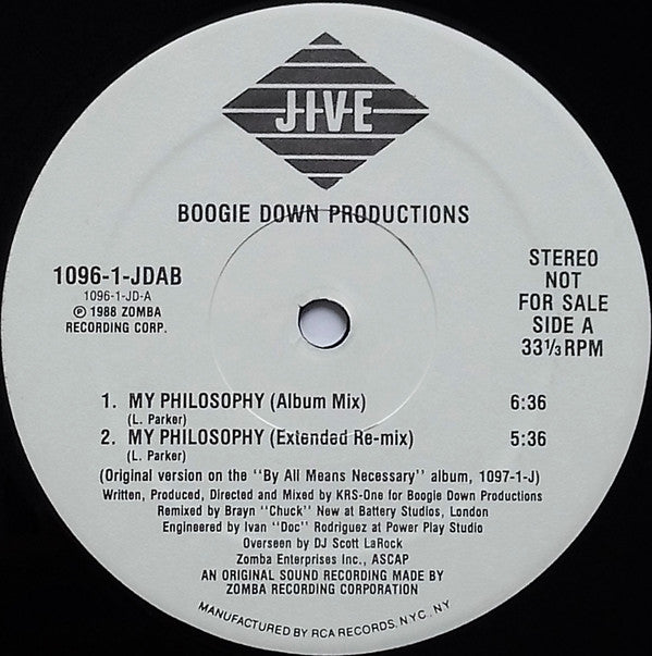 Boogie Down Productions : My Philosophy (12", Promo, Ele)
