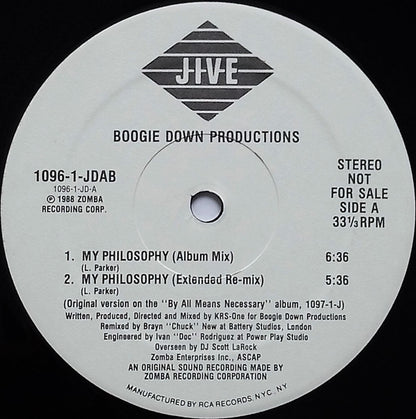 Boogie Down Productions : My Philosophy (12", Promo, Ele)