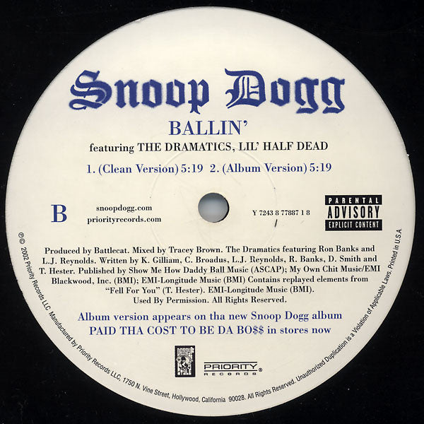 Snoop Dogg : Beautiful / Ballin' (12")