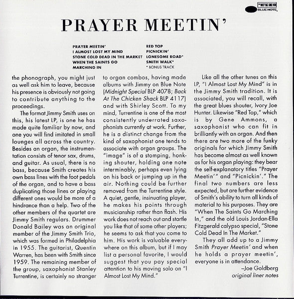 Jimmy Smith With  Stanley Turrentine : Prayer Meetin' (CD, Album, Copy Prot., RE, RM)
