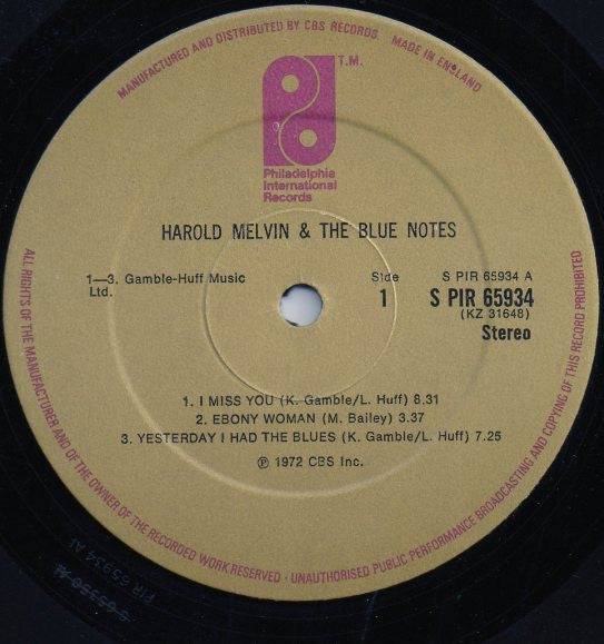 Harold Melvin & The Blue Notes* : Harold Melvin & The Blue Notes (LP, Album, RE)