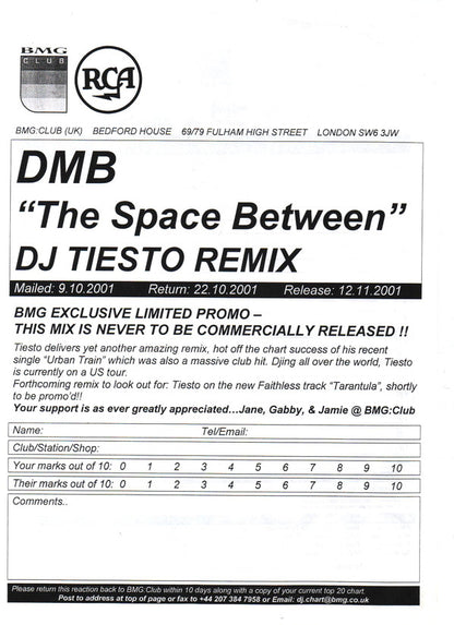 DMB* vs Tiësto* : Untitled (12", S/Sided, Promo, Unofficial)