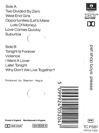 Pet Shop Boys : Please (Cass, Album, RE)