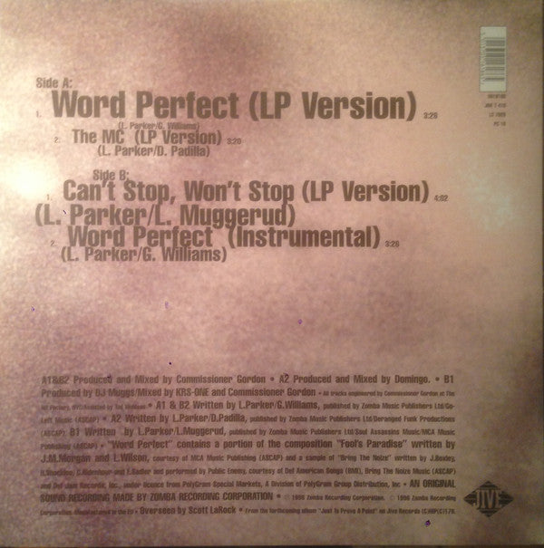 KRS-One : Can't Stop, Won't Stop / The MC / Word Perfect (12")