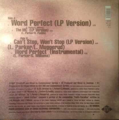 KRS-One : Can't Stop, Won't Stop / The MC / Word Perfect (12")