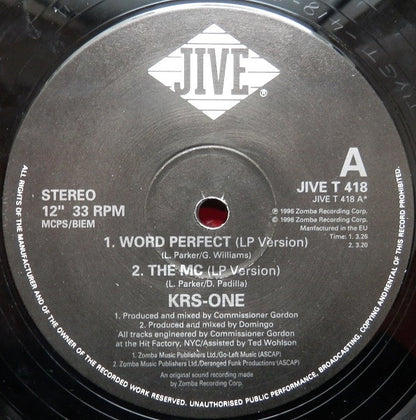 KRS-One : Can't Stop, Won't Stop / The MC / Word Perfect (12")