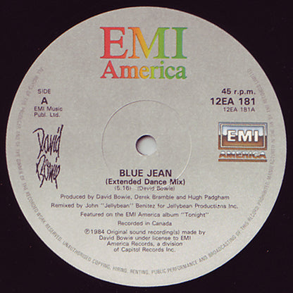 David Bowie : Blue Jean (Extended Dance Mix) (12", Single)