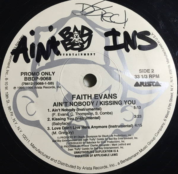 Faith Evans : Ain't Nobody / Kissing You (12", Promo)