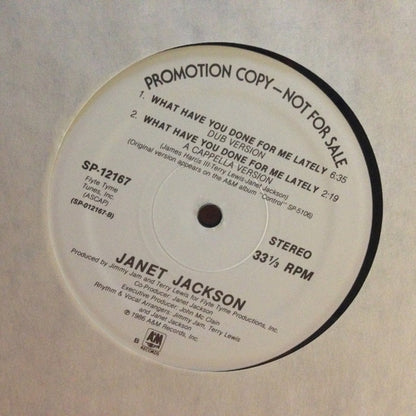 Janet Jackson : What Have You Done For Me Lately (12", Single, Promo)