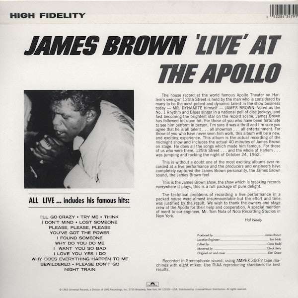 James Brown : 'Live' At The Apollo (LP, Album, RE, RM, 180)