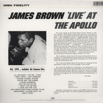 James Brown : 'Live' At The Apollo (LP, Album, RE, RM, 180)