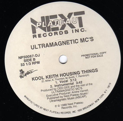 Ultramagnetic MC's : Ease Back / Kool Keith Housing Things (12", Promo)