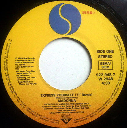 Madonna : Express Yourself (7", Single, Lar)