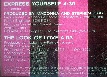 Madonna : Express Yourself (7", Single, Lar)