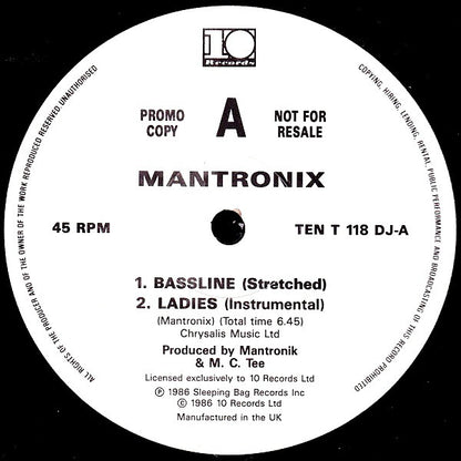 Mantronix : Bassline (12", Promo)