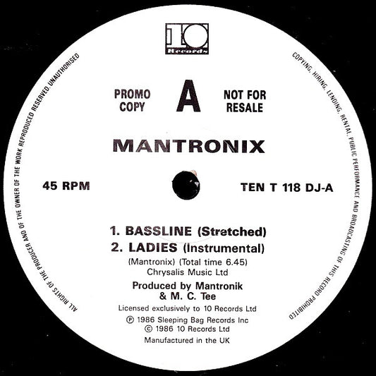 Mantronix : Bassline (12", Promo)