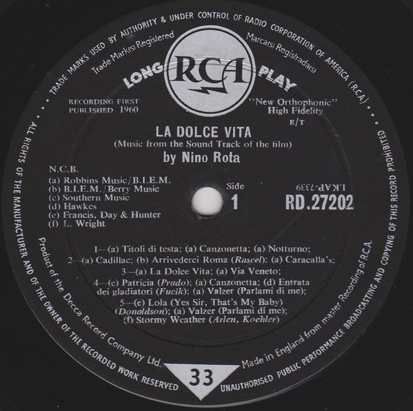 Nino Rota : La Dolce Vita (LP, Album, Mono, Gat)