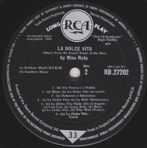 Nino Rota : La Dolce Vita (LP, Album, Mono, Gat)