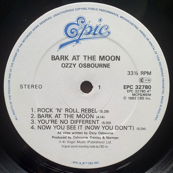 Ozzy Osbourne : Bark At The Moon (LP, Album, RE)