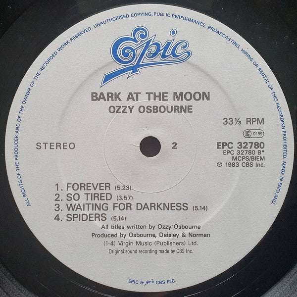 Ozzy Osbourne : Bark At The Moon (LP, Album, RE)