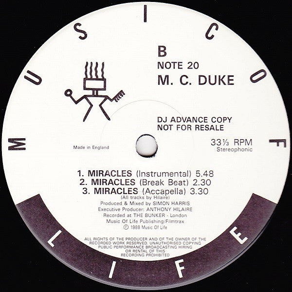 MC Duke : Miracles (12", Promo)