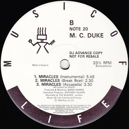 MC Duke : Miracles (12", Promo)