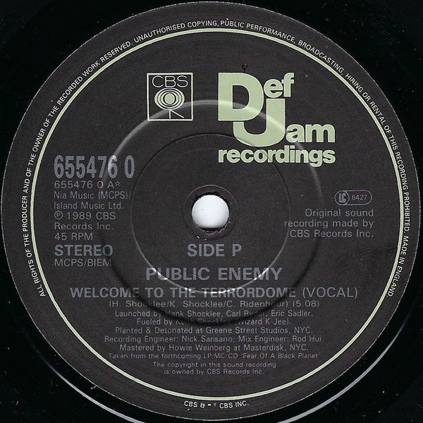 Public Enemy : Welcome To The Terror Dome (7", Single)