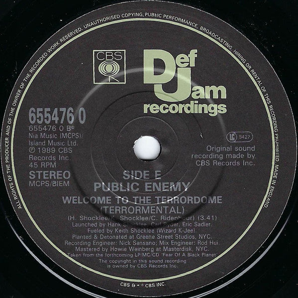 Public Enemy : Welcome To The Terror Dome (7", Single)