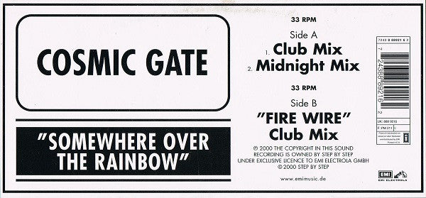 Cosmic Gate : Somewhere Over The Rainbow (12")