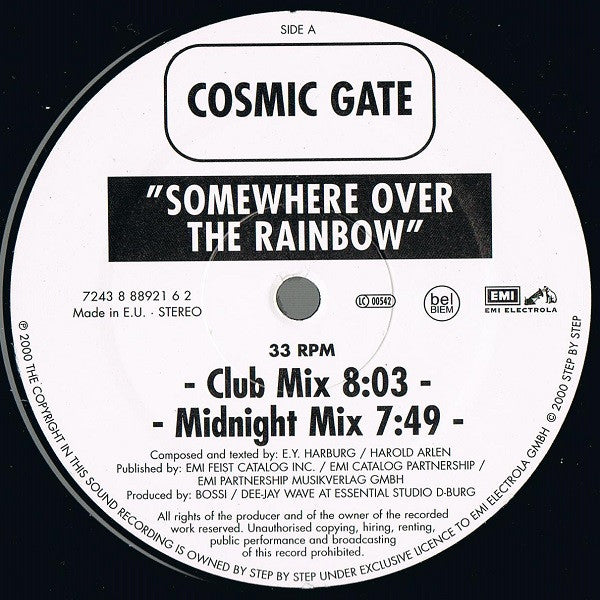 Cosmic Gate : Somewhere Over The Rainbow (12")