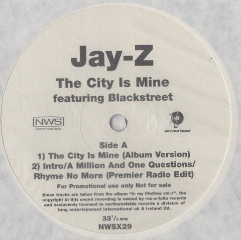 Jay-Z Featuring Blackstreet : The City Is Mine (12", Promo)