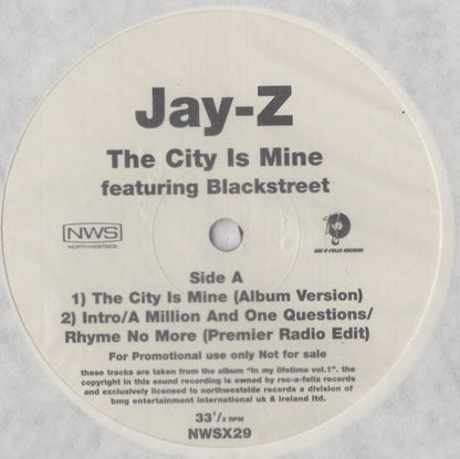 Jay-Z Featuring Blackstreet : The City Is Mine (12", Promo)