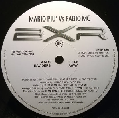 Mario Piu'* Vs Fabio MC : Invaders / Away (12")