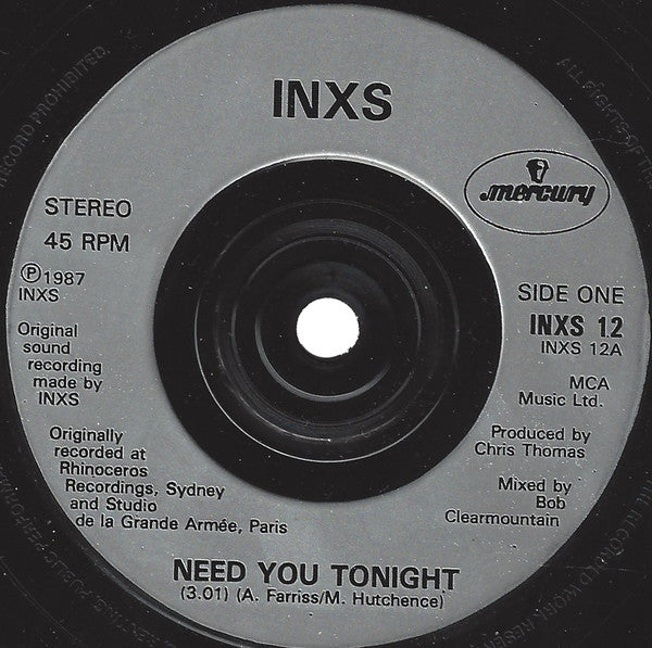 INXS : Need You Tonight (7", Single, Sil)