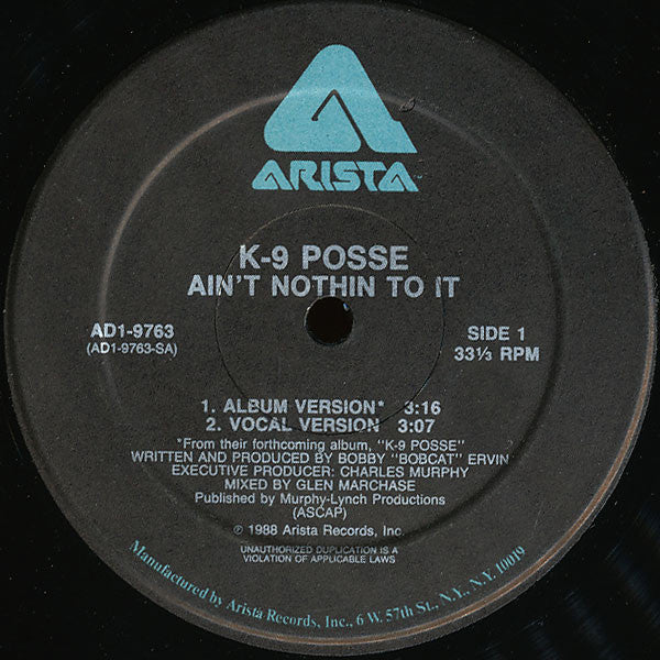 K-9 Posse : Ain't Nothin To It (12", Single)