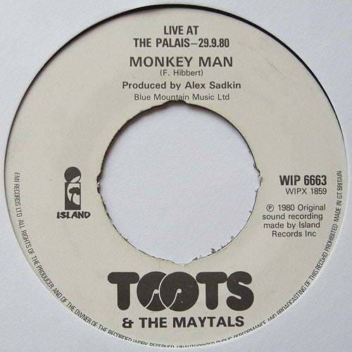 Toots And The Maytals* : Live: Monkey Man / Hallelujah (7")