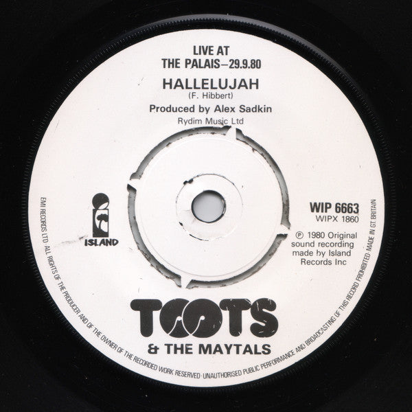 Toots And The Maytals* : Live: Monkey Man / Hallelujah (7")