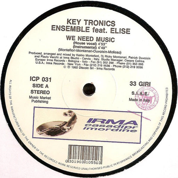 Key Tronics Ensemble Featuring Elise (14) : We Need Music (12")