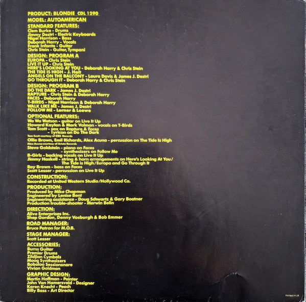 Blondie : Autoamerican (LP, Album)