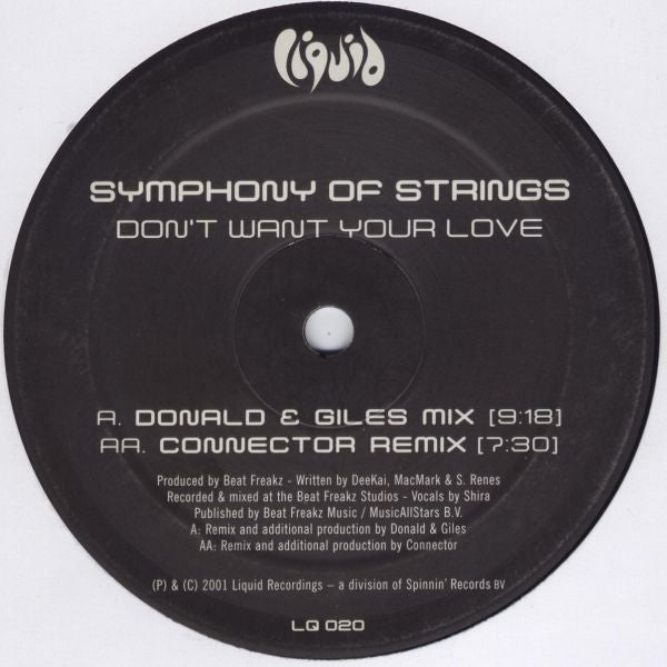 Symphony Of Strings : Don't Want Your Love (12")