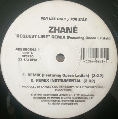 Zhané Featuring Queen Latifah : Request Line (Remix) (12", Promo)
