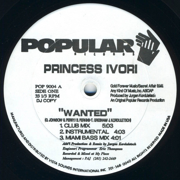 Princess Ivori : Wanted (12", Promo)