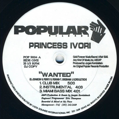 Princess Ivori : Wanted (12", Promo)