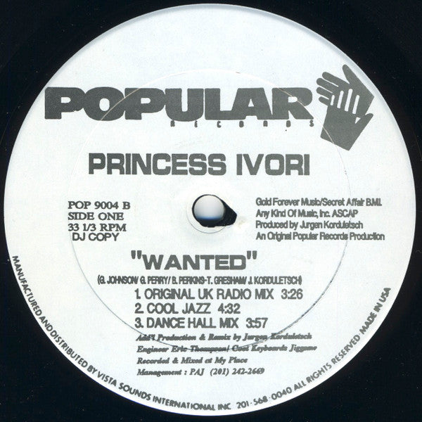 Princess Ivori : Wanted (12", Promo)