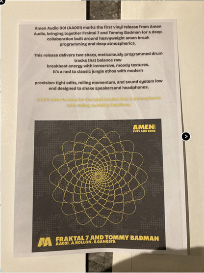 Fraktal 7, Tommy Badman : AA001 - Cuts And Dubs (10", Ltd, S/Edition, W/Lbl, Whi)