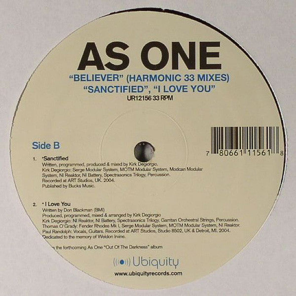 As One : Believer / Sanctified / I Love You (12")