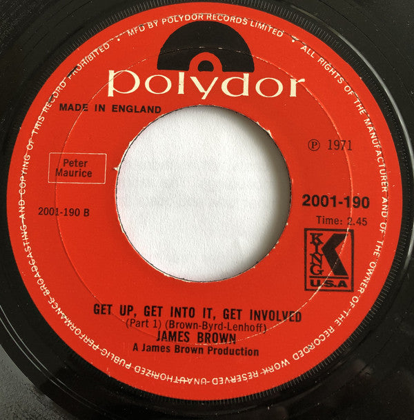 James Brown : I Cried / Get Up, Get Into It, Get Involved (Part 1) (7", Single, Lar)