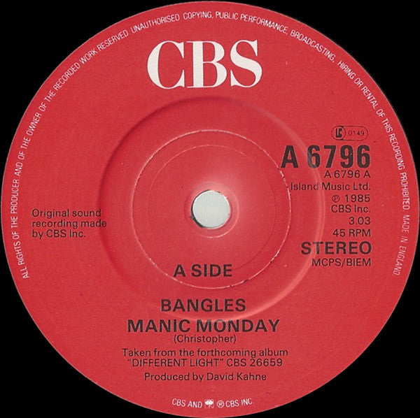 Bangles : Manic Monday   (7", Single)