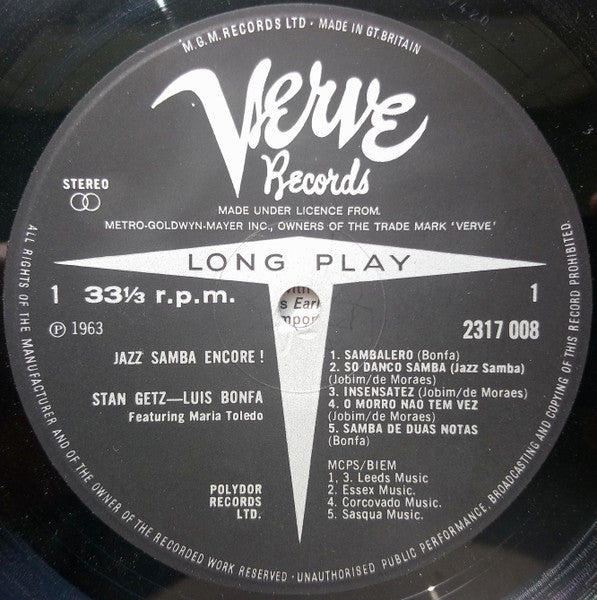 Stan Getz / Luiz Bonfá : Jazz Samba Encore! (LP, Album, RE)